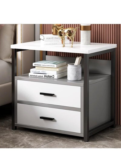 Buy Bedside tables, bedroom living room storage tables Modern bedside table with  metal frame, bedside table with two drawers, suitable for bedroom living room (White 2 Drawers) in Saudi Arabia