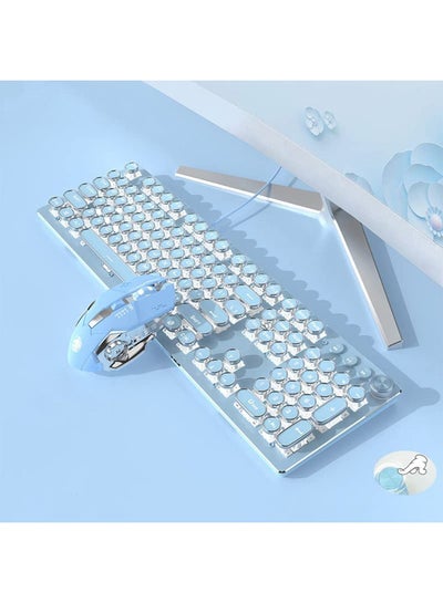 اشتري Gaming Wire Keyboard with Mouse set, Retro Punk Typewriter-Style, Blue Switches, White Backlight, USB Wired, for PC Laptop Desktop Computer, for Game and Office, Stylish Pink Mechanical Keyboard في الامارات