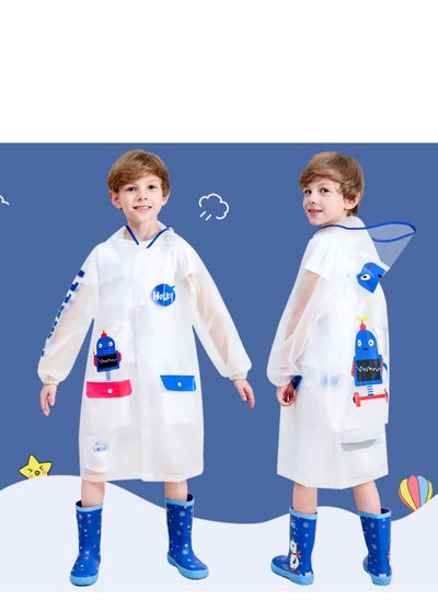 اشتري Children's Raincoat Waterproof Fashion Schoolbag Bit Large Brim Transparent Poncho Blue في الامارات