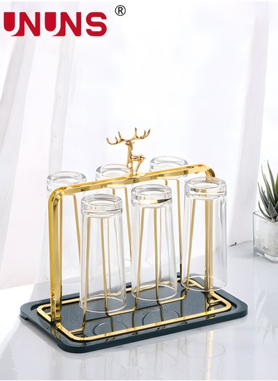 Buy Coffee Mug Holder,Deer Shaped Cup Drying Rack With Detachable Drain Tray,Bottle Drying Rack Stand With 6 Hooks And Silicone Holder Pads,Mug Organizer in UAE