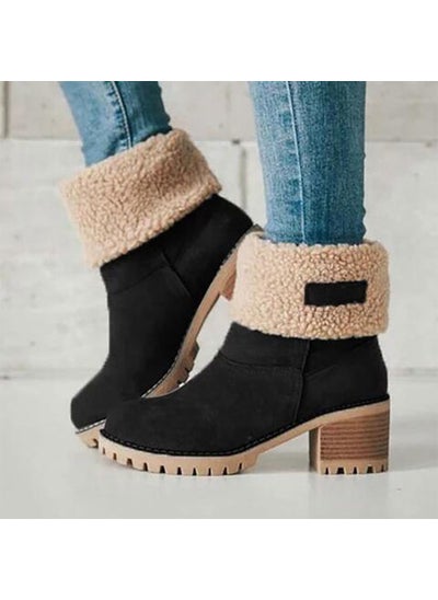 اشتري 2020 Winter new female ladies plus velvet warm two wear thick heel foreign trade large size cotton shoes cotton boots snow boots wholesaleBlack Black في الامارات