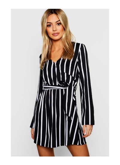 Buy Petite Black Wrap Over Stripe Shift Dress in UAE