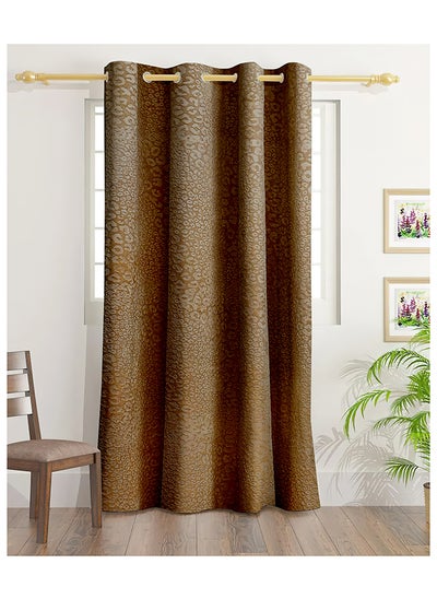 Buy Sophia Velvet Emboss Print Curtains With Groomets - Polyester-Single Window Curtain- Sound, Sunlight And Heat Insulation- 260X140Cm - Brown in UAE