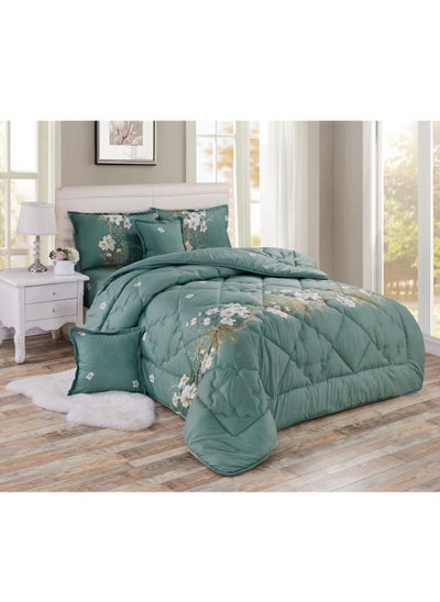 Buy 6 Pieces King Size 220x240Cm Comforter Set Medium Filling Bedding Set for All Season Includes 1Comforter 1Bedsheet 2Pillow Shams and 2Cushion cases in Saudi Arabia