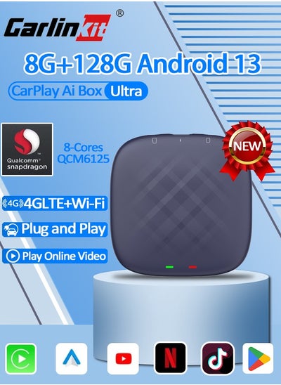 Buy Carlinkit Android 13.0 Carlin kit CarPlay Ai Box 8+128GB Ultra Series With Powerful Qualcomm QCM6125 Comes with Android Auto Google Play Store in Saudi Arabia