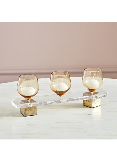 Buy Suave Glass 3-Votive Candle Holder with Acrylic Base 33 x 12.5 x 8 cm in UAE