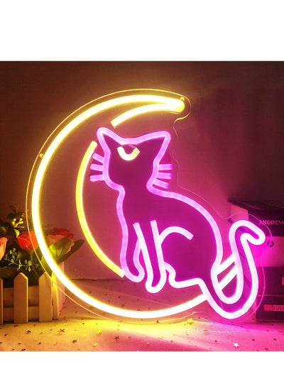 Buy Sailor Moon Luna Neon Signs Dimmable Cartoon Magic Cat Moon Light Anime Neon Sign Art Wall Decorative Lights for Girl's Room Game Room Birthday Gifts Pink Warm White in Saudi Arabia