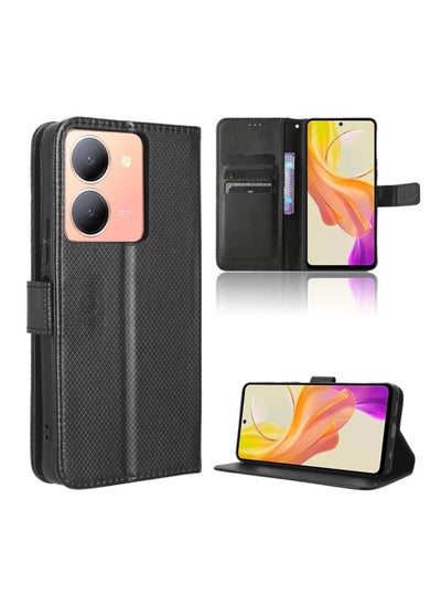 Buy Leather Protective Phone Case Cover for Vivo Y27 5G/Y36 5G Black in Saudi Arabia