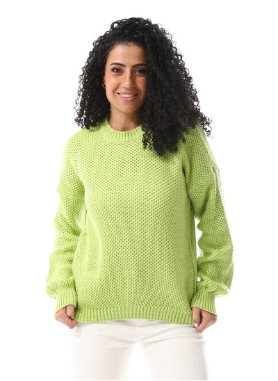 اشتري Birdseye Knitted Pattern Slip On Pullover_ Lime Green في مصر