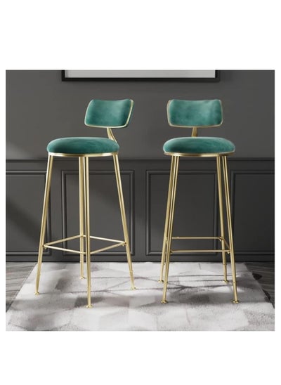 اشتري Bar Stool,Chair Stool High Bar Chair,2 Pcs Metal Legs Heavy Duty Barstools with Backs,Flannel Upholstered Counter High Chair for Kitchen, Restaurant,Coffee (Green-2pcs) في السعودية