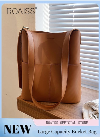 Buy Women PU Leather Shoulder Bag Large Capacity Fashionable and Versatile Crossbody Bag Casual Daily Shoulder Bag Bucket Bag in UAE