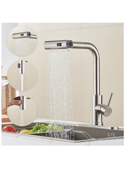 Buy Kitchen Faucet with Pull Down Sprayer, Brushed Nickel Waterfall Touch Single Hole Handle Stainless Steel Kitchen Sink Faucets, Commercial Modern Faucets for Pull-Down Sprayer Kitchen Sinks in Saudi Arabia