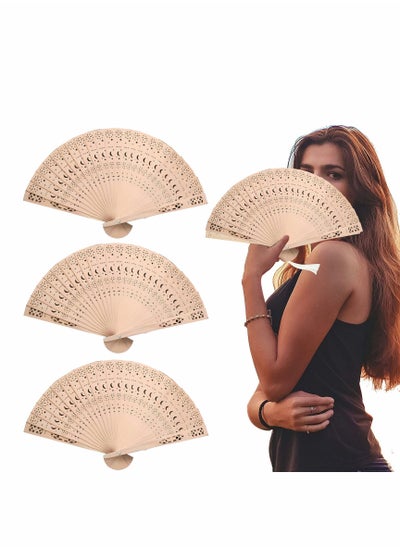 Buy Wooden Folding Fan 3 Pack Star Moon Pattern Foldable Handheld Fans Sandalwood Hand Chinese with Tassel for Women Wedding Souvenir Favors Baby Shower in Saudi Arabia