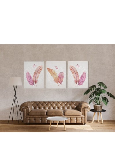 Buy Canvas Wall Art, Abstract Framed Portrait of pink feather butterfly geometric art pattern 60 W x 40 H x 2 D in Egypt