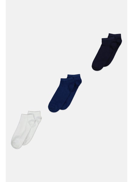 اشتري Men 3 Pairs Solid Ankle Socks, Navy/White/Blue في الامارات