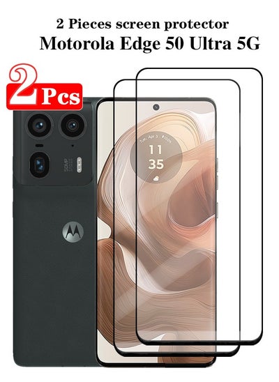 Buy 2 Pieces Full Cover Glass Screen Protector For Motorola Edge 50 Ultra 5G Black/Clear and Screen Protector Accessories in Saudi Arabia