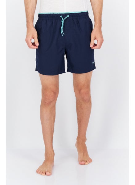 Buy Men 2 Pc Brand Logo Drawstring Board Shorts, Navy/Black in UAE