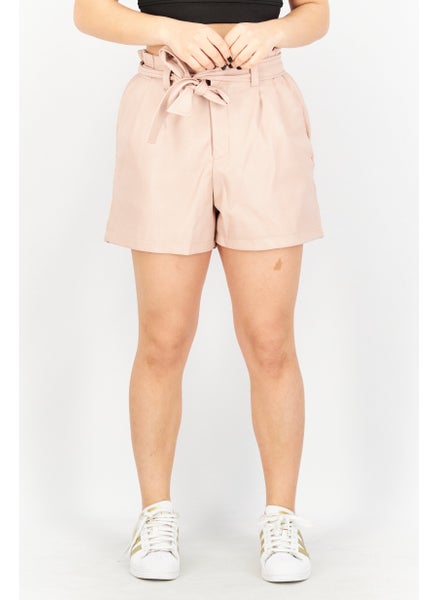 اشتري Women Belted Leather Basic Short, Pink في الامارات