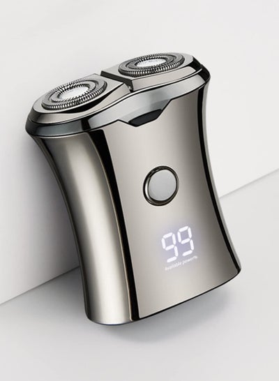 اشتري Pocket Size Washable Electronic Razor Men's Rechargeable Portable Cordless Shaving Face Beard Wet & Dry Rotary Electrical Shave (Silver) في الامارات