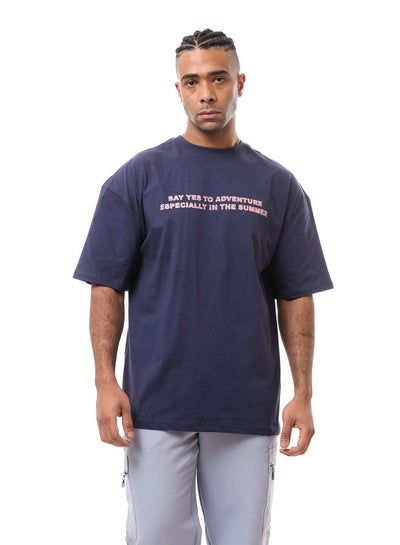 Buy Front & Back Print Navy Blue Cotton Tee in Egypt