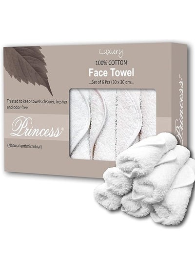 Buy Luxury Pack Of 6 Anti - Microbial White Face Towels  Size : 30 X 30Cm in Saudi Arabia