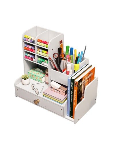 اشتري Pen Holder Desktop Stationary Organizer with Drawer, DIY White Pencil Holder Desk Tidy  Art Supply Organizer for Home, Office and School في السعودية