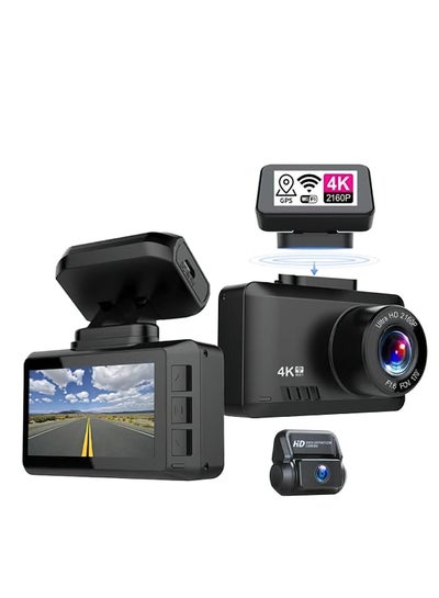 Buy 4K Dash Cam 3840x2160P Built-in GPS/WiFi Dual Dash Cam for Car Dash Cam, Front and Rear with Sony Sensor, 170° FOV, WDR, Night Vision, Parking Monitor in Saudi Arabia
