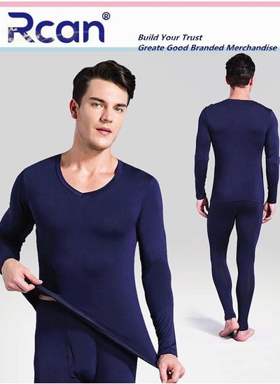 Buy 2 Piece Men's V Neck Thermal Underwear Set Winter Pajamas Lightweight Slim Fitting Long Sleeved T-Shirt and Long Pants Basic Layer Bottoming Shirt Plus Size in Saudi Arabia