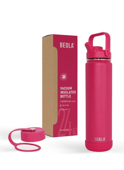 Buy Insulated Water Bottle With Straw Lid - 750ml, Raspberry in UAE