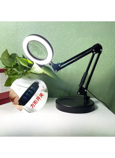 Buy Portable Folding Magnifier Lamp for Makeup, Manicure, and Eyelash Work [Black 19 base/10X mirror/square switch] 3 color mode/dimmable {bubble bag color box} in Saudi Arabia