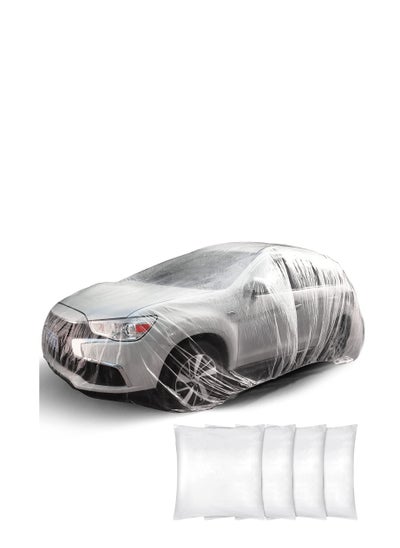 Buy Universal Plastic Car Cover Waterproof Dustproof Full Exterior Covers 12.5 x 21.7ft Disposable Full Car Cover with Elastic Band Clear Car Protector for Sedan Outdoor Snow Rain Weather 4 Pcs in Saudi Arabia