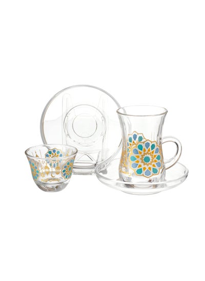 Buy Saudi Tea And Coffee Set 18 Pieces Turkish Glass Ramadan Inscription in Saudi Arabia