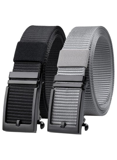 Buy Men's Nylon Ratchet Belt, 125cm Adjustable Nylon Web Tactical Work Belt with Automatic Slide Buckle, Web Breathable Fabric Belts for Mens Work Outdoor Sport Hiking, 2 Pcs in UAE