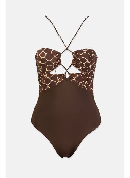 اشتري Women Padded Animal Print One Piece Swimsuit, Brown في السعودية