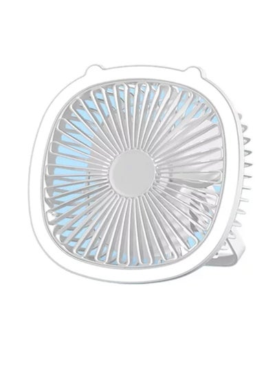 Buy USB Rechargeable Mini Desktop Fan with LED Light for Home - White in Egypt