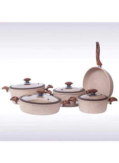 Buy Falez 9-Pc Ultima Granite Cookware Set - Brown Stone in UAE