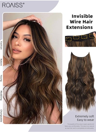 Buy Invisible Wire Hair Extensions with Transparent Headband Adjustable Size with 4 Secure Clips Long Wavy Hairpiece 20 Inch for Women in Saudi Arabia