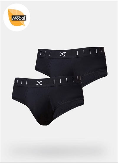 Buy Pack of 2 - Solid Briefs with Brand Icon Waistband in Saudi Arabia