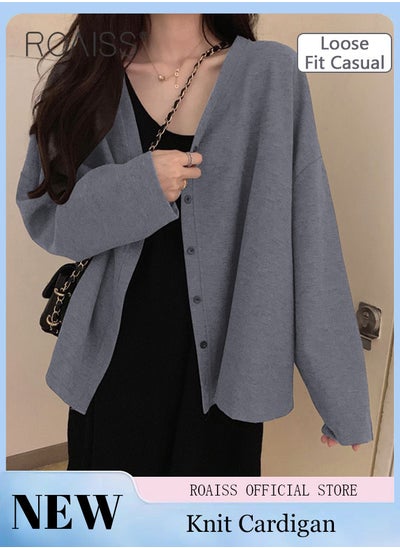 Buy Women Ice Silk Long-Sleeved Cardigan Casual Regular-Fit Long-Sleeved Top Women's Solid Color Cardigan Women's Casual Versatile Ice Silk Knitted Sunscreen Clothing in UAE