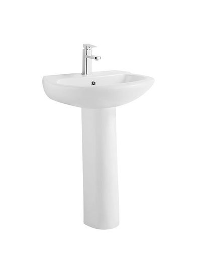 Buy Wash Basin With Pedestal Glazed Ceramic Full Pedestal Wash Basin, Sink For Bathroom, Commercial Lavatories L 63 x W 50 x H 86 Cm White in UAE