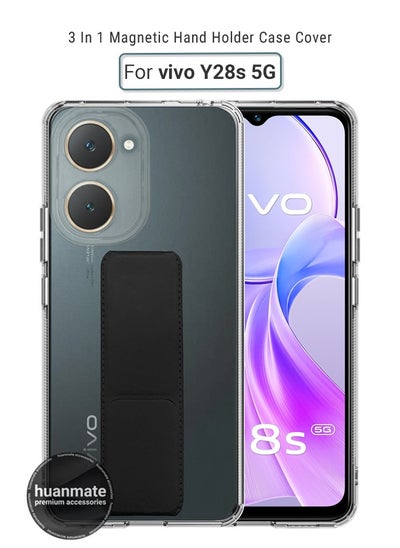 Buy Vivo Y28s 5G Magnetic Case With Hand Grip Holder & Kickstand - Strong Grip for Magnetic Car Holder, Stylish & Functional, Ultimate Convenience & Hands-Free Viewing - Clear/Black in Saudi Arabia