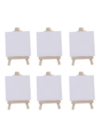 Buy ORiTi Pack Of 6 Mini Canvas Board With Wooden Easel White/Beige in UAE