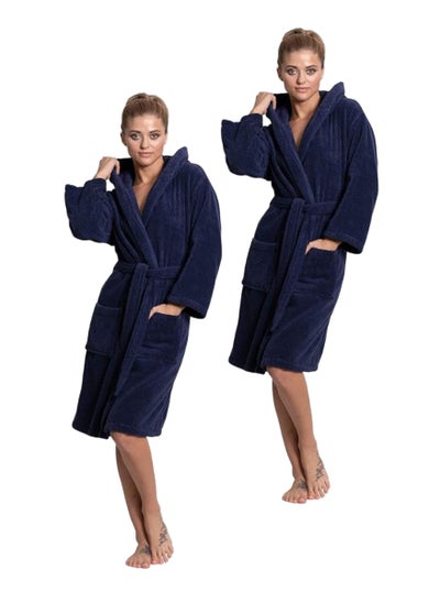 Buy 2 Pieces Navy Blue Color Spa Terry Bathrobe XXL Size in UAE