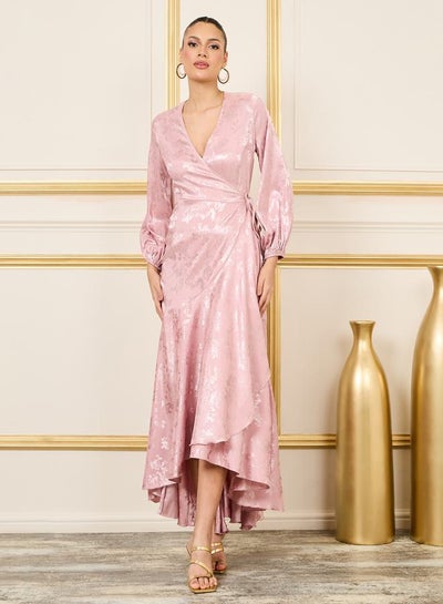 Buy Jacquard Asymmetric Hem A-Line Wrap Maxi Dress in Saudi Arabia