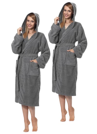 Buy 2 Pieces Grey Color Unisex Spa Terry Dressing Gown XXL Size in UAE