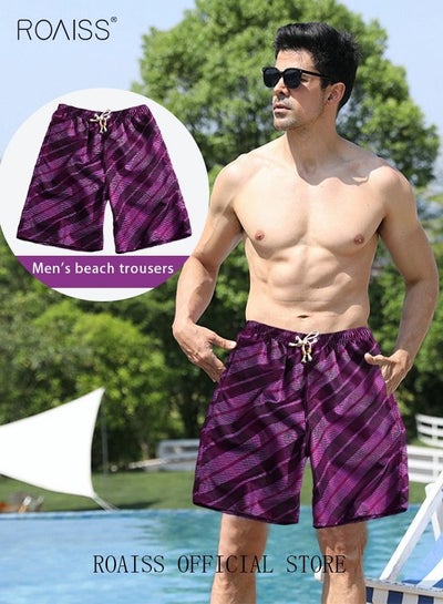 Buy Men's Beachwear Quick Dry Beach Pants Swimming Trunks Leaves Pattern Thin Five-point Casual Pants Sports Running Boxer Swim Shorts Swimsuit Summer Multicolor in Saudi Arabia