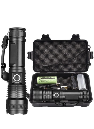 Buy Rechargeable LED Flashlight, Super Bright Tactical Flashlight, 10000 High Lumen Flashlight, 5 Modes Zoomable Flashlight, Waterproof Flashlight, for Camping, Outdoor Activities and Emergencies in Saudi Arabia