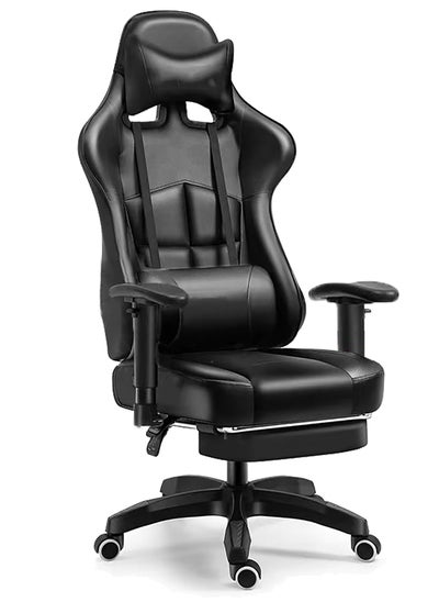 Buy Gaming Office Chair with Footrest Ergonomic Leather Video Game Chair Adjustable Armrest High Back Gamer Chair with Headrest and Lumbar Support in Saudi Arabia