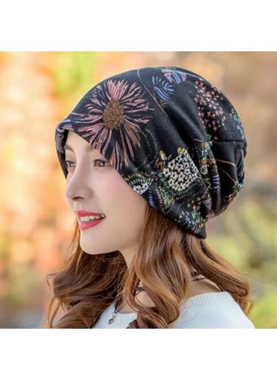 اشتري New Womens Snood Scarf Convertible Twist CapSunflower on black background Sunflower on black background في السعودية