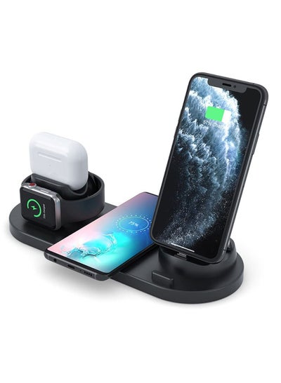 Buy 6 in 1 Multi-Function Charging Stand, Wireless Charger/Charger Dock for Phone Watch All in One Charging Dock Compatible for IOS/Android, Black in UAE